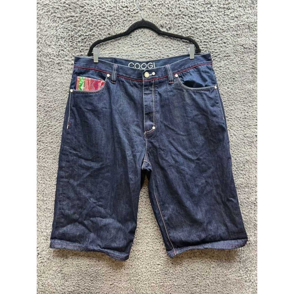 Vintage Y2k Coogi Embroidered Baggy Denim Jorts Dark‎ Wash Blue Mens Size 42